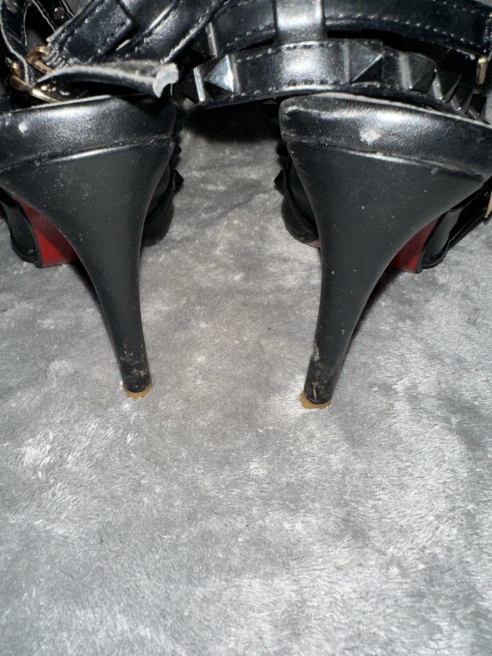 Black Studded Hardware Details Heel Pumps with ankle strap - Picture 5 of 5